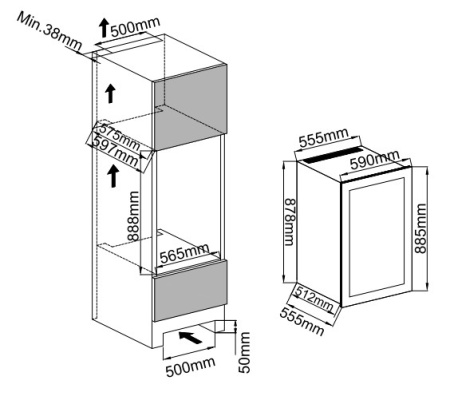 Двухзонный винный шкаф MC Wine W48DB встраиваемый в колонну